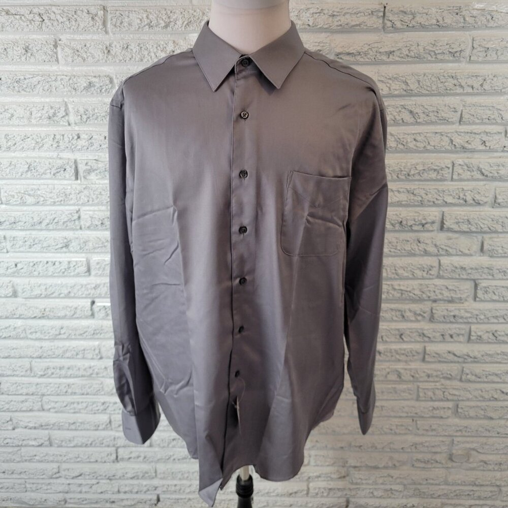 George Men Shirt 2XL Long Sleeve Gray Cotton Blend Button Up Lightweight GRA23E